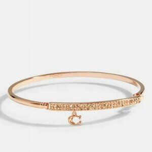Coach Signature “C” Pave Bar Hinged Bangle Bracelet Rose Gold NWT